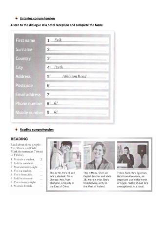 Listening and reading comprehension - Personal Information