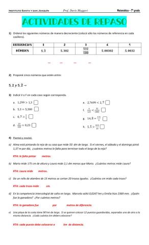 Práctica decimales y medidas de longitud