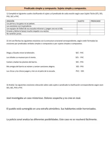 Sujeto y predicado, simples o compuestos