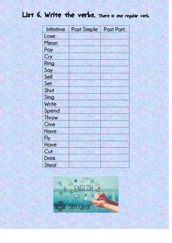 Lista de verbos irregulares 6