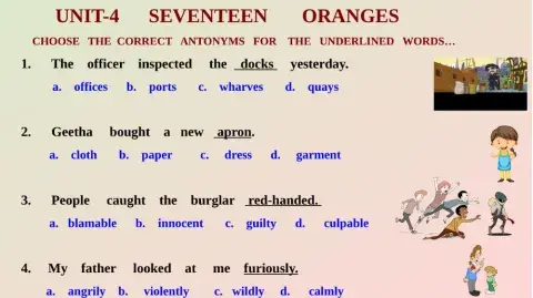 Seventeen oranges-Antonyms...