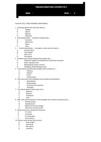 Penilaian Harian Tema 1 Subtema 3 PB.2