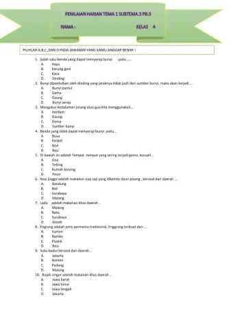 Penilaian Harian Tema 1 subtema 3 PB.3