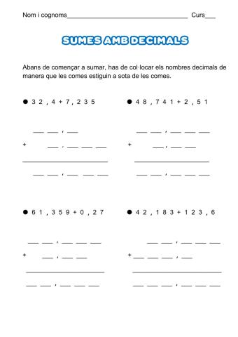 Sumes amb decimals