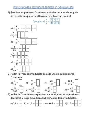 Fracciones equivalentes y decimales