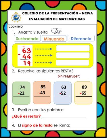 Evaluación matemáticas 1°