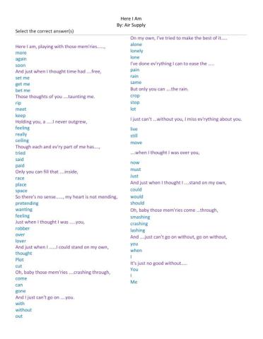 Here I Am - Air Supply