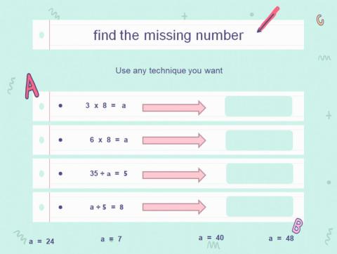 Find the missing number - Multiplication facts