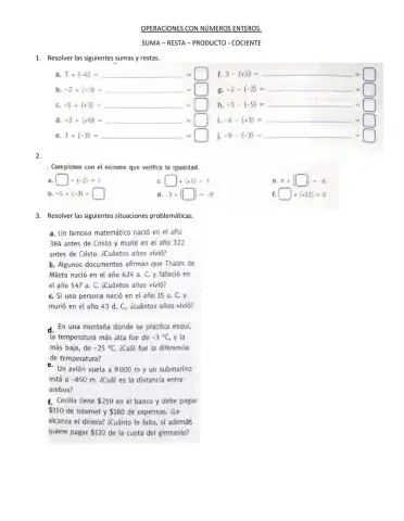 Operaciones con números enteros