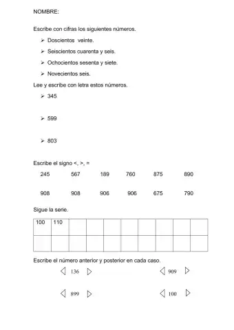 Numeración de números de tres cifras 1