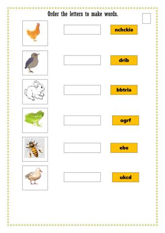 Order the letters to make words