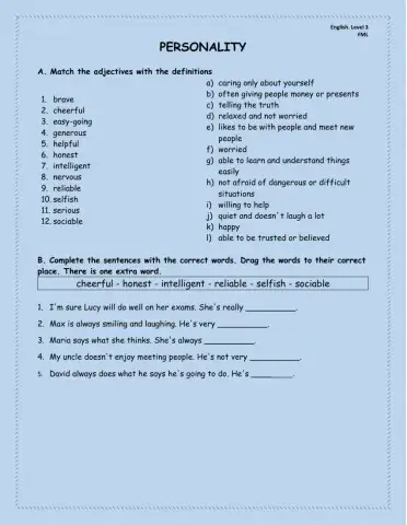 Personality adjectives