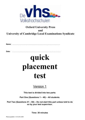 Placement test 50 questions