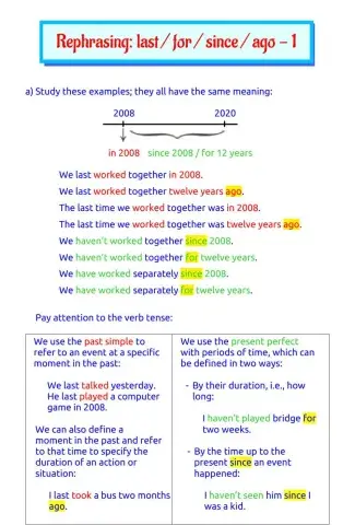 Rephrasing: last, for, since, ago - 1