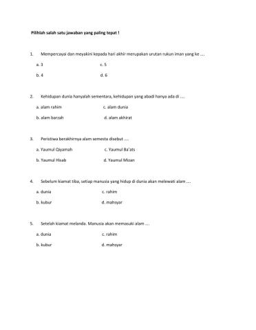 Soal pai bab beriman kepada hari akhir
