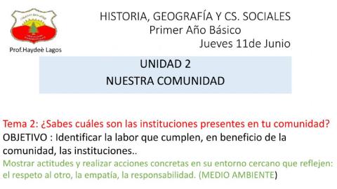 lLAS INSTITUCIONES DE MI COMUNIDAD 