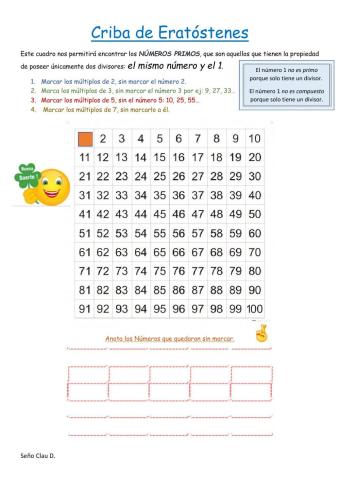 Tabla de Números primos