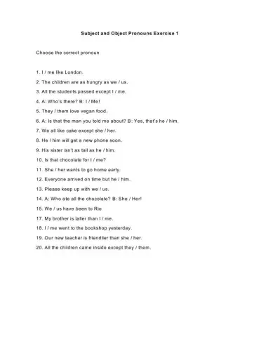 Subject and object pronouns