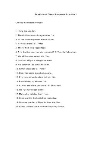 Subject and object pronouns