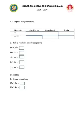 Operaciones con monomios