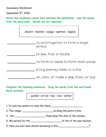 Lesson 24 Vocabulary Worksheet