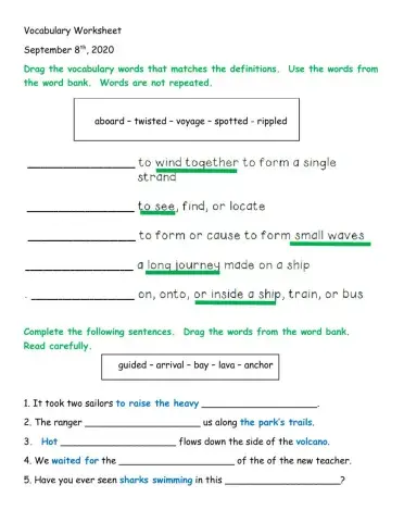 Lesson 24 Vocabulary Worksheet Accomodations