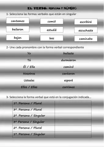 PERSONA y NÚMERO del verbo