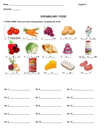 Food items - A-AN-SOME-ANY