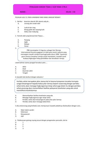 Penilaian Harian Tema 1 subtema3  PB.4