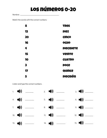 Los números 0-20