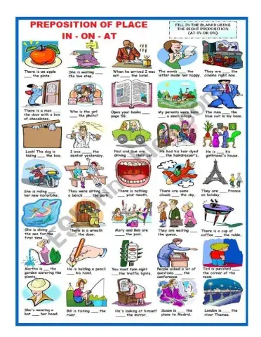 Preposition of place in on at