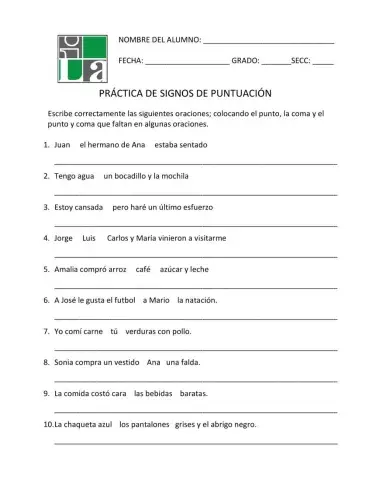 Práctica de signos de puntuación.