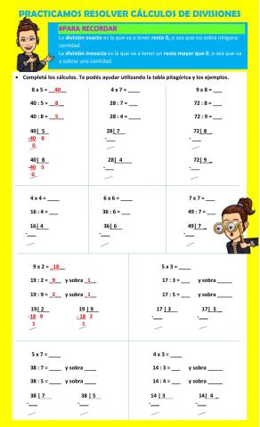 Practicamos resolver cálculos de división