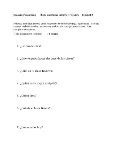 Basic personal  interview - speaking