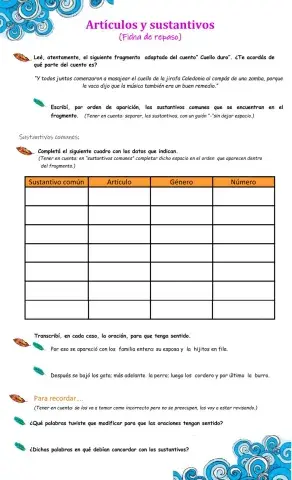 Ficha repaso- Artículos y sustantivos