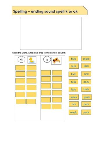 Phonics - ending spelling ck or k