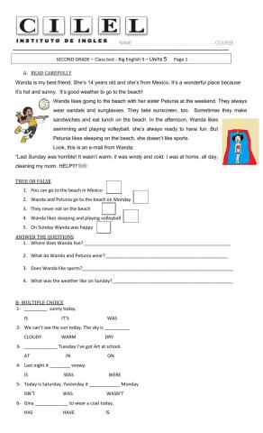 2nd GRADE Class test Unit 5