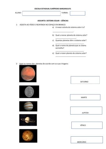 Atividades sistema solar