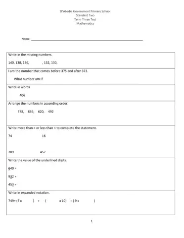 Mathematics Diagnostic Test