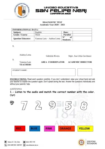 Diagnostic Test 3rd Grade