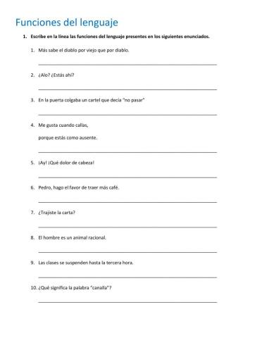 Ejercicios de funciones del lenguaje