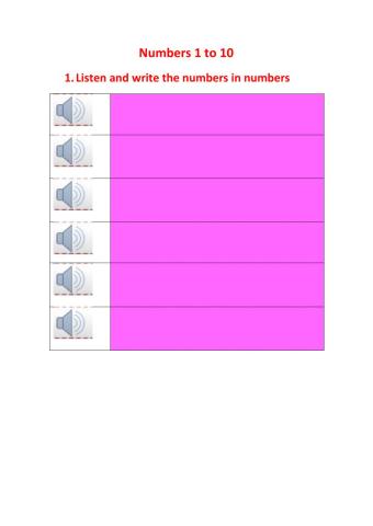 Numbers 1 to 10