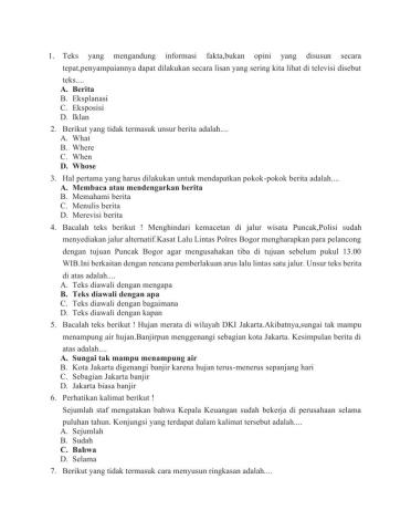 Soal bahasa indonesia kelas 8