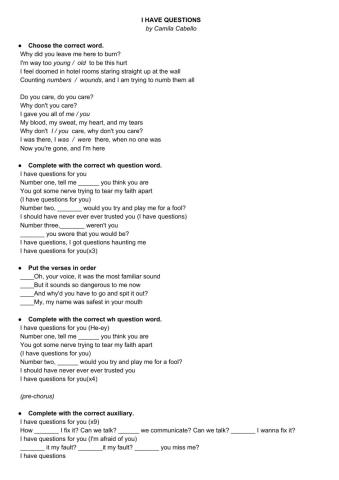 Song- I have questions by Camila Cabello