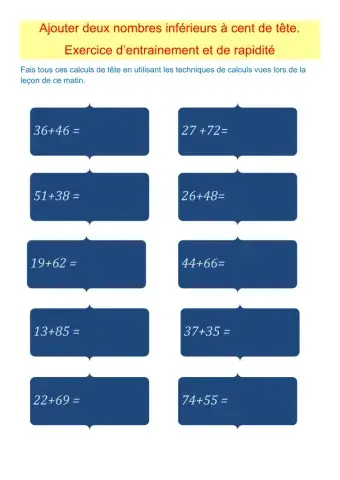 Ajouter deux nombres inférieurs à cent