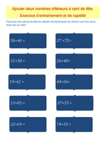 Ajouter deux nombres inférieurs à cent