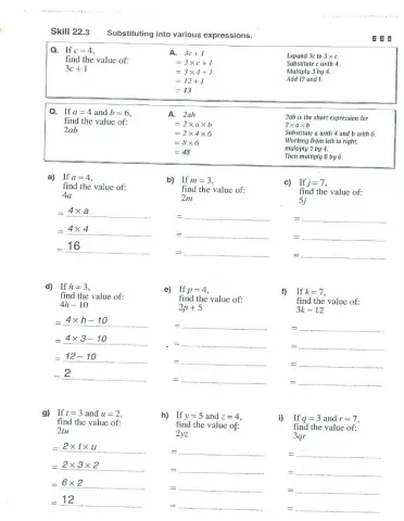 Substitution in Algebraic Expressions
