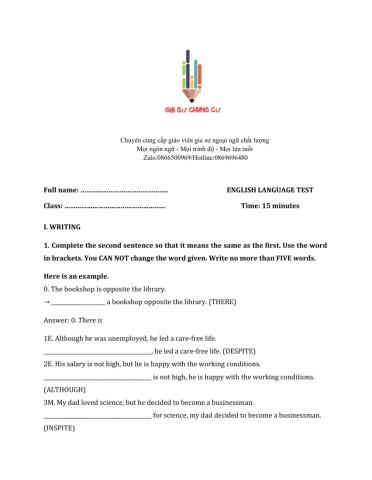 Lớp 9 - Unit 12 MY FUTURE CAREER-WRITING