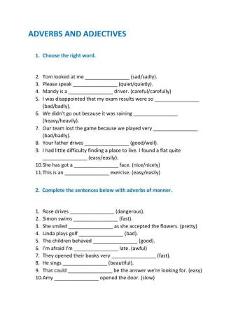 Adverbs of manner, adjectives