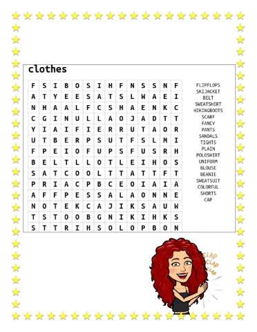 Clothes wordsearch
